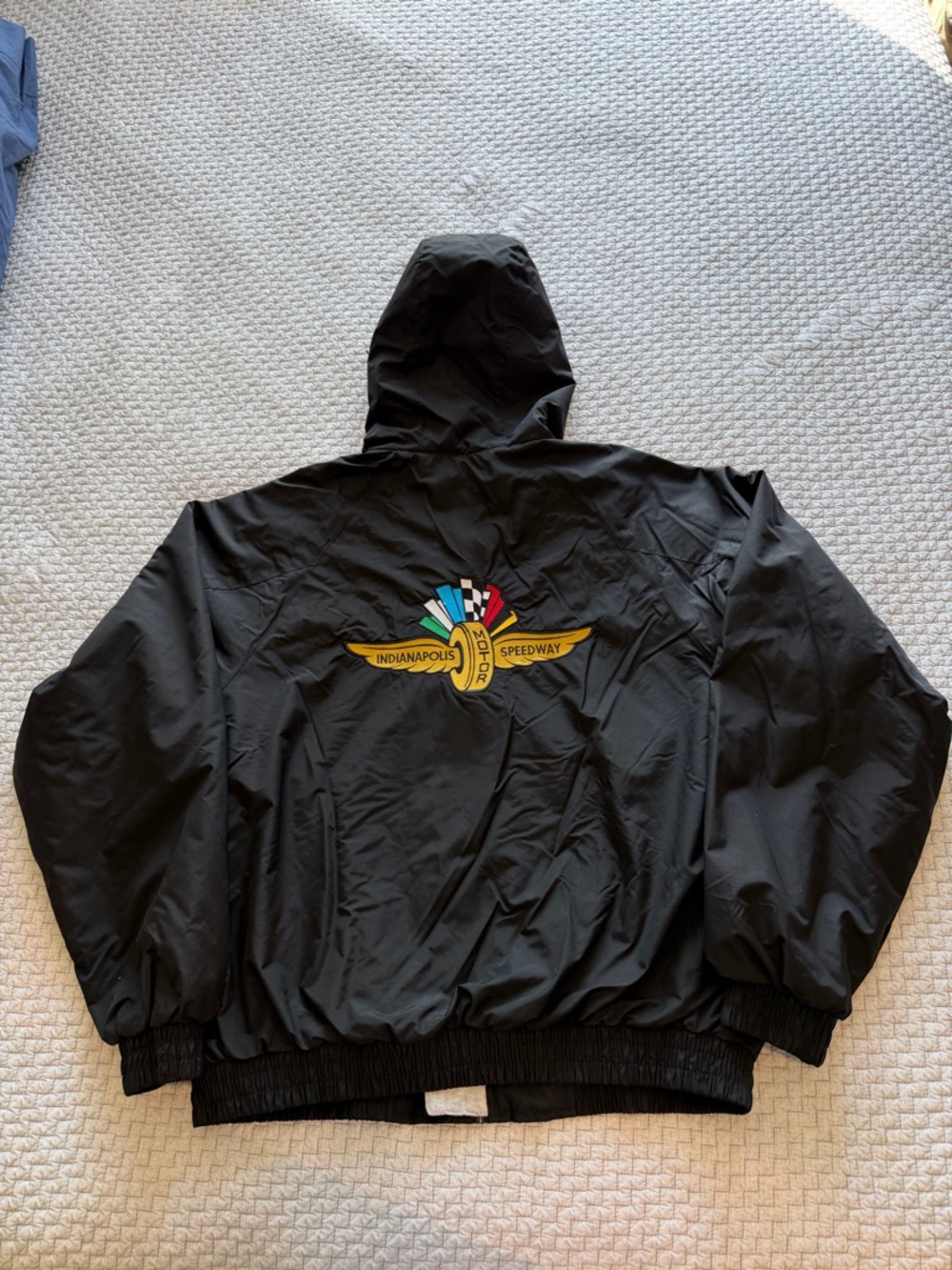 Vintage Indianapolis Speedway Embroidered Logo Full Zip Black Coat Size Large